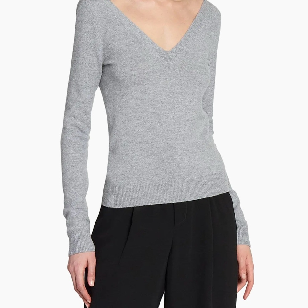 Saint Laurent Gray 100% cashmere V-Neck Sweater